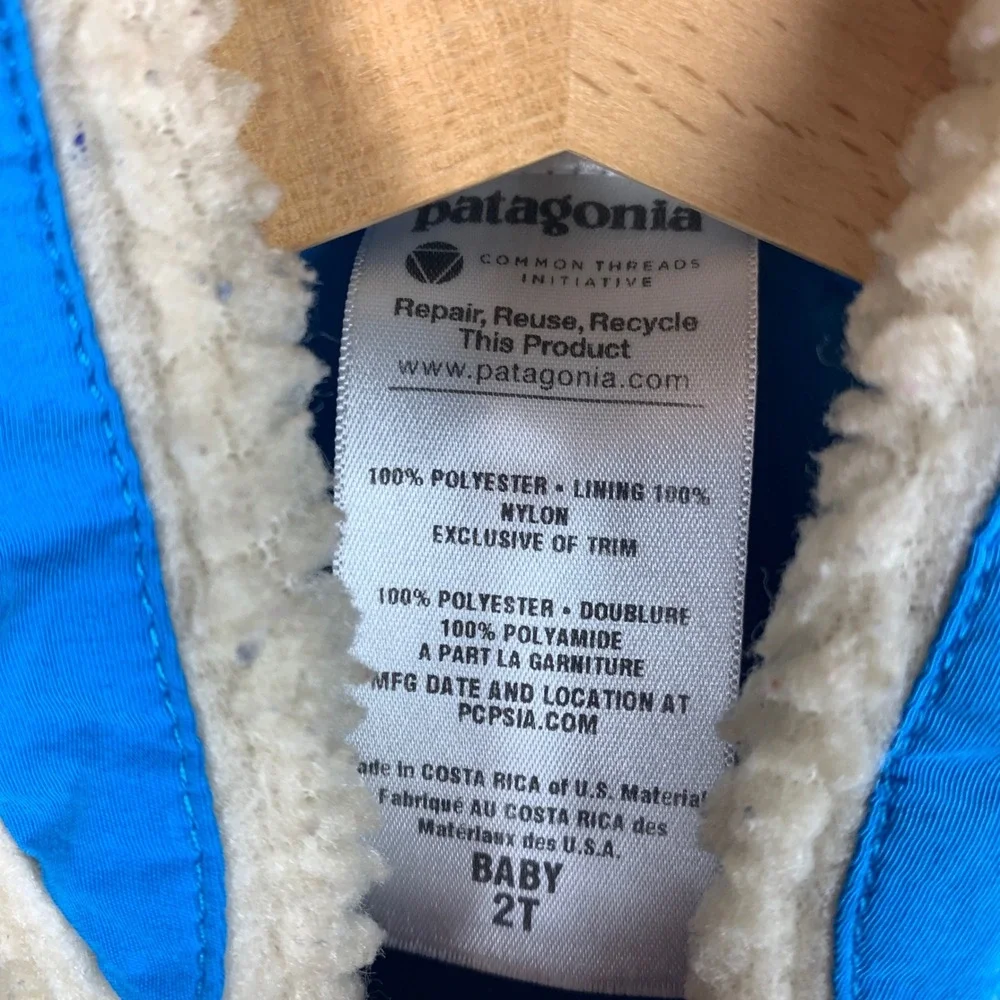Patagonia Fleece Vest Kids 2T Beige Blue Retro-X Sherpa Full Zip Outdoor Layer